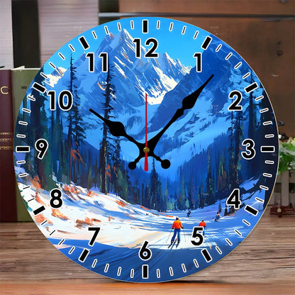 Natural Scenery Wooden Round Silent Hanging Wall Clock,Suitable For Living Room,Office,Study Room,Bedroom,Home Decoration