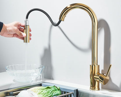 Torneira Misturadora de Cozinha Monocomando Quente e Frio com Bico Extensível e Duas Funções, Montada na Bancada
