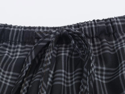 Women's 2025 Autumn Fashion Versatile Ramie Bloomers Plaid Printed Loose Pants Female High-Waist Drawstring Casual Trousers