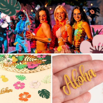 200/100Pcs Hawaiian Table Confetti Luau Summer Birthday Party Supplies Tropical Flower Palm Leaf Confetti Beach Party Decor Gift