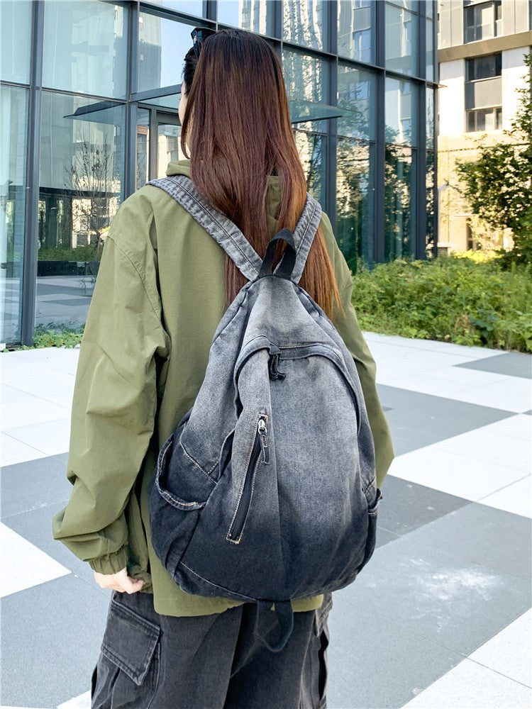 Men's and Women's Backpacks, Student Schoolbags, Large-Capacity Washed Denim Bags