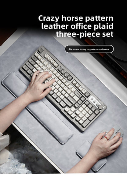 Mouse Pad de Mesa PU à Prova d'Água Grande Mousepad para Notebook Tapete de Mesa Antiderrapante Tapetes para Teclado Tapete de Mouse, protetor de pulso para mouse três peças