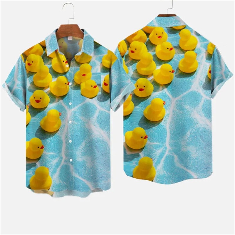 Yellow Rubber Duck Cute Cartoon Hawaiian Shirts Unisex Hot Summer Leisure Lapel Button Shirt Hip Hop Street Beach Blouse Top