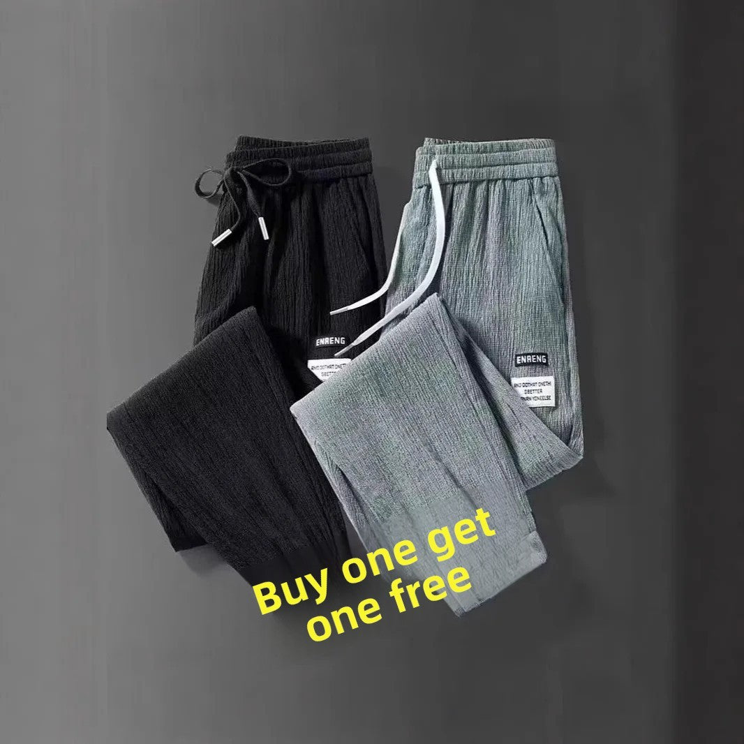 Summer Men's Thin Loose Sports Pants Breathable Casual Sweatpants Comfortable Wide Leg Harlan Nine Points Lightweight Trousers