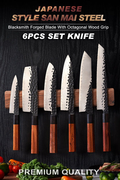 Amber 1-5pcs Kitchen Knives Set 3 Layers AUS-10 Steel Chef Knife Professional Japanese Knife Cooking African Mkuruti Handle