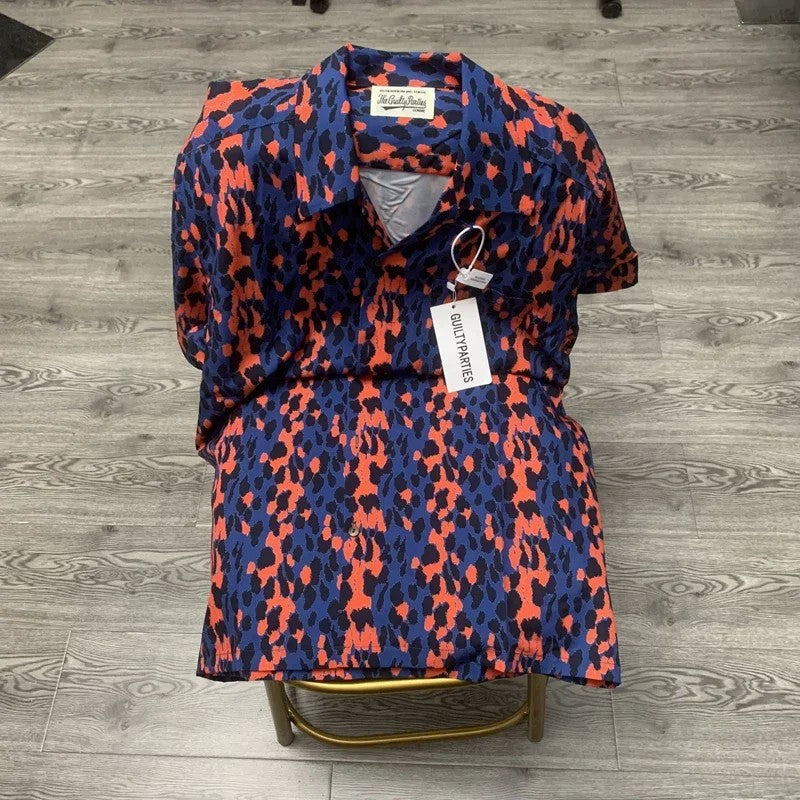 Classics Summer WACKO MARIA Shirts Full Print Leopard Rayon Short-sleeved Real Photos Hawaiian Shirt for Men Women