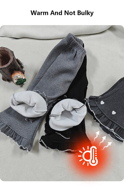 Girls Fleece Lined Flare Leggings Children Winter Warm Kids Pants Slim Fit Thermal Trousers Korean Fashion Outerwear Clothes