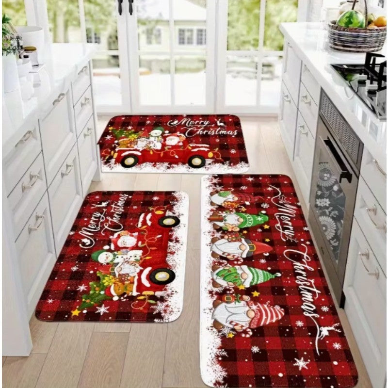 Christmas Kitchen Mat Holiday Elf and Truck Winter Snowflake Mat Holiday Party Decor Carpet Living Room Bedroom Room Kitchen