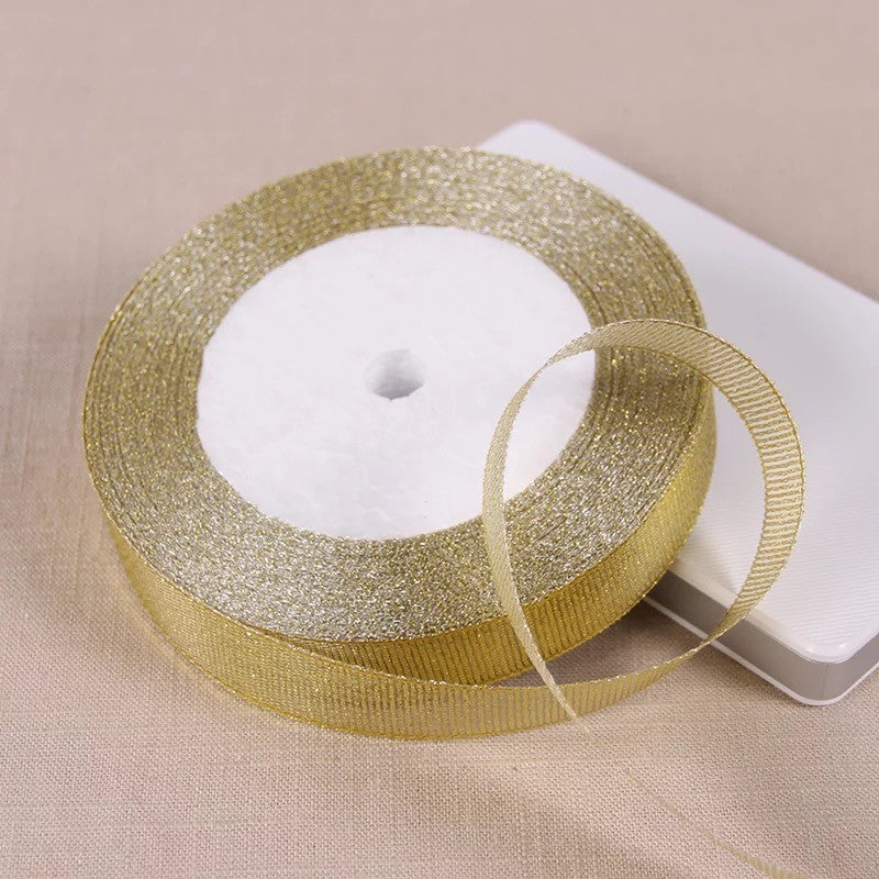 25 Yards 6mm/1cm/1.2cm Silver/Gold Silk Satin Ribbon Party Home Wedding Decoration Gift Wrapping Christmas New Year DIY Tools