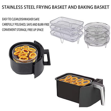Three stackable air fryer racks made of 304 stainless steel, non stick frying pan and barbecue grill rack, kitchen cooking tools