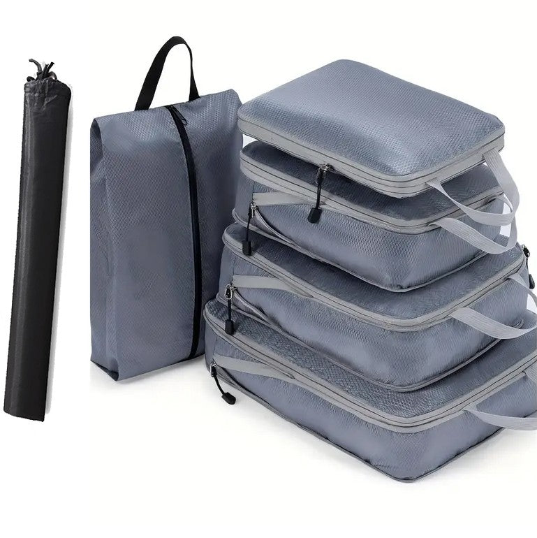 6PCS Travel Compressed Packing Cubes Storage Organizer Set With Shoe Bag Mesh Visual Luggage Portable Lightweight Suitcase Bag