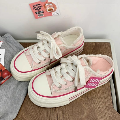 New Casual Height Increasing Platform Canvas Shoes Women  Outer White Sneakers Slipper Slip on Sandals Vulcanize Shoes