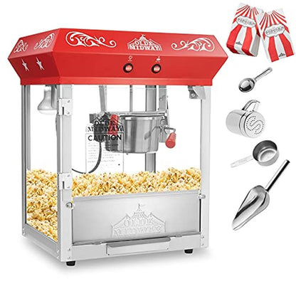 Bar Style Popcorn Machine 4-Oz Popcorn Maker Popper Stainless Steel Kettle Glass Walls Warming Deck Olde Maid's Tray Stainless