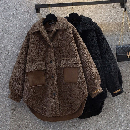 Plus Size Plus Size Women's Autumn Winter Thickened Lamb Fur Jacket Chic Hong Kong Style Design Slimming Outerwear Street Trend