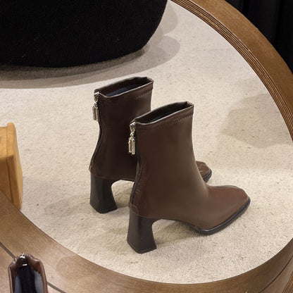 High Quality High Heel Boots Women Leather Winter Boots Women Comfortable Warm Fur Women Ankle Boots Shoes Black Brown D159