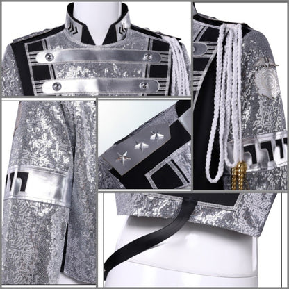 Michael Jackson Inspired Costume Military Sequin Jacket MJ Thriller Stage Performance Outfit Unisex Halloween Party