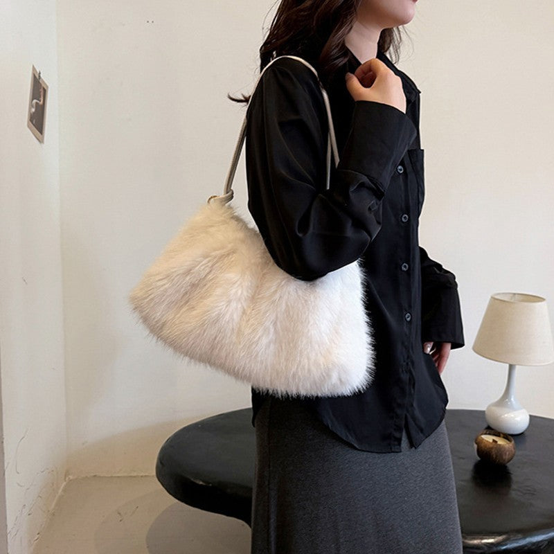 Fashion Luxury Faux Rabbit Fur Plush Shoulder Bag High-End Women's Tote Handbag for Stylish Gift Sending