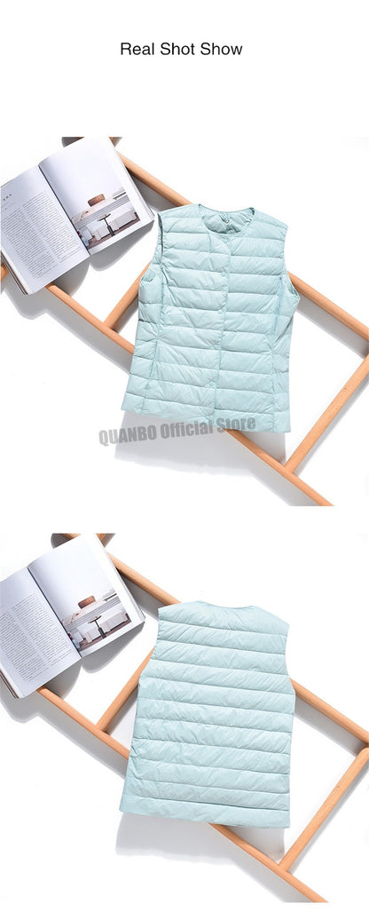 2025 New Women Sleeveless Puffer Jacket Spring Winter Female 90% White Duck Down Ultra Lightweight Packable Warm Down Liner Vest