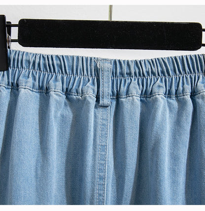 Plus Size Denim Skirt Women Summer 2025 New Korean Style High Waist A Line Pleated Long Jean Skirt Casual Women Maxi Skirt