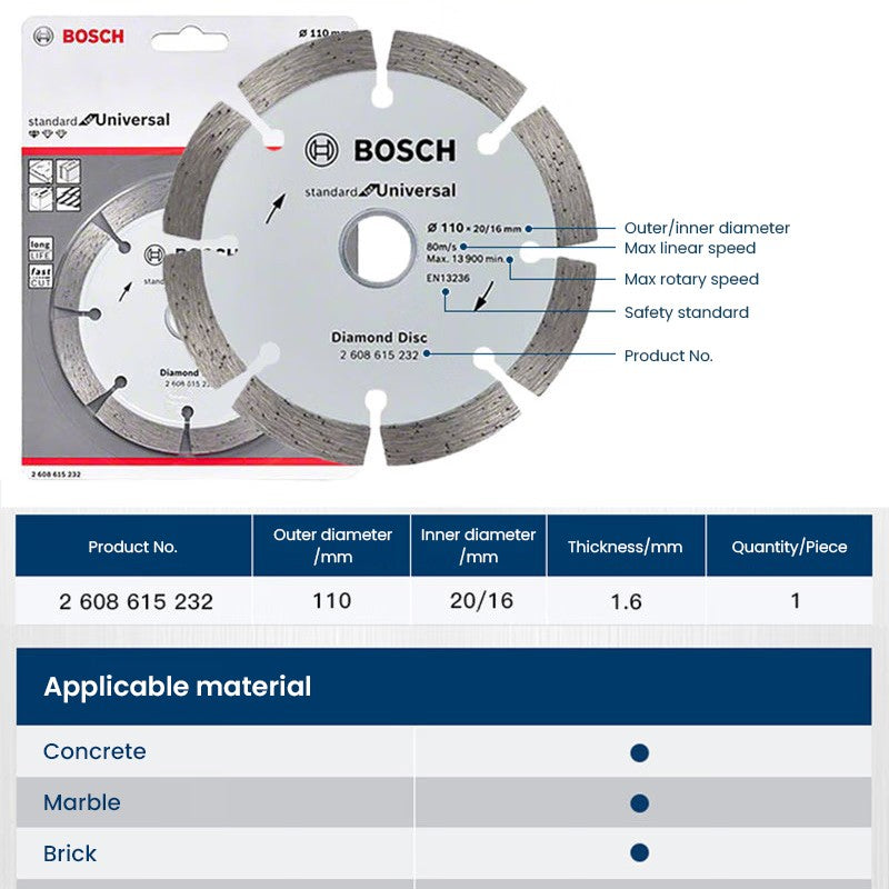 Disco de corte diamantado segmentado Bosch Universal 110mm para concreto, tijolos e pedras