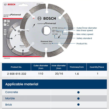 Disco de corte diamantado segmentado Bosch Universal 110mm para concreto, tijolos e pedras