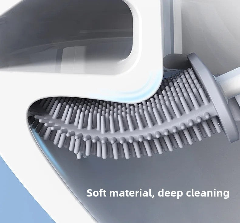 Toilet Brush Water Leak Proof With base Silicone Wc Flat Head Flexible Soft Bristles Brush with Quick Drying Holder Set