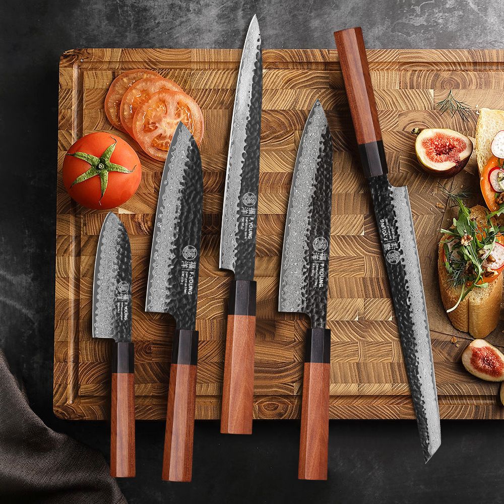 F.YOUNG Faca de Chef Japonesa Forjada à Mão Aço Damasco Facas de Cozinha Fatiar Legumes Carne Sashimi Utensílios de Cozinha