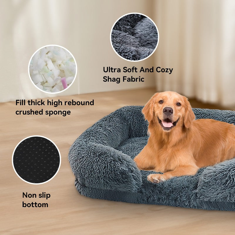 Cama ortopédica espessa para cães grandes - esponja em caixa de ovo, capa de pelúcia fácil de remover e lavar, móveis duráveis para animais de estimação,