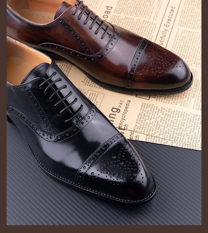 Classic Brogue Shoe Men's Business Suits Matches New Style Genuine Cowhide Handmade Formal Office Wedding Party Mans Dress Shoes