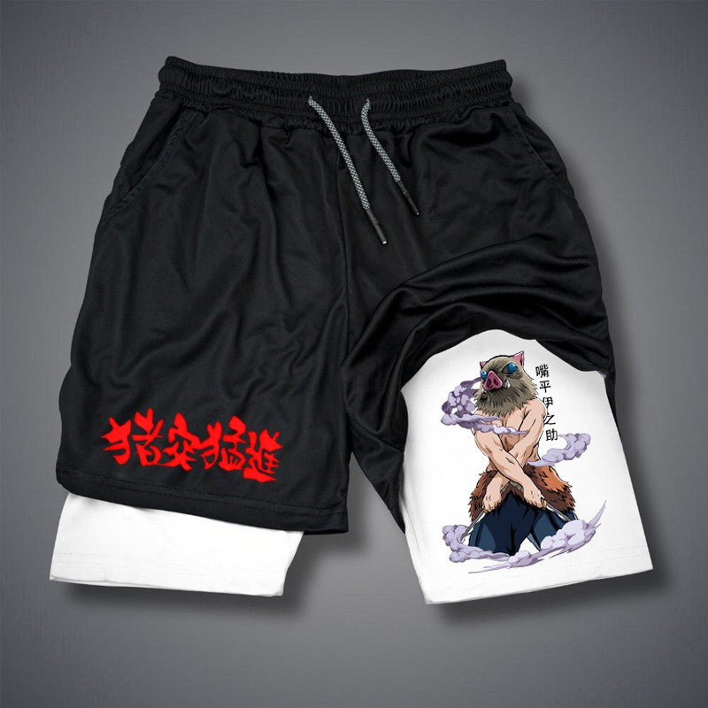 Men'S Fitness Performance Running Training Sports Shorts Fashion Print 2-In-1 Double-Layer Summer Mesh Quick-Drying Beach Shorts