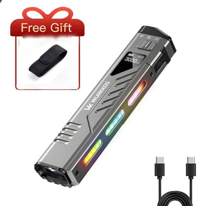 WURKKOS TD11 Tactical Flashlight 3000LM Innovative Multi-Function Portable LED Flashlight with Built-in Battery Portable Light