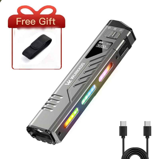 WURKKOS TD11 Tactical Flashlight 3000LM Innovative Multi-Function Portable LED Flashlight with Built-in Battery Portable Light