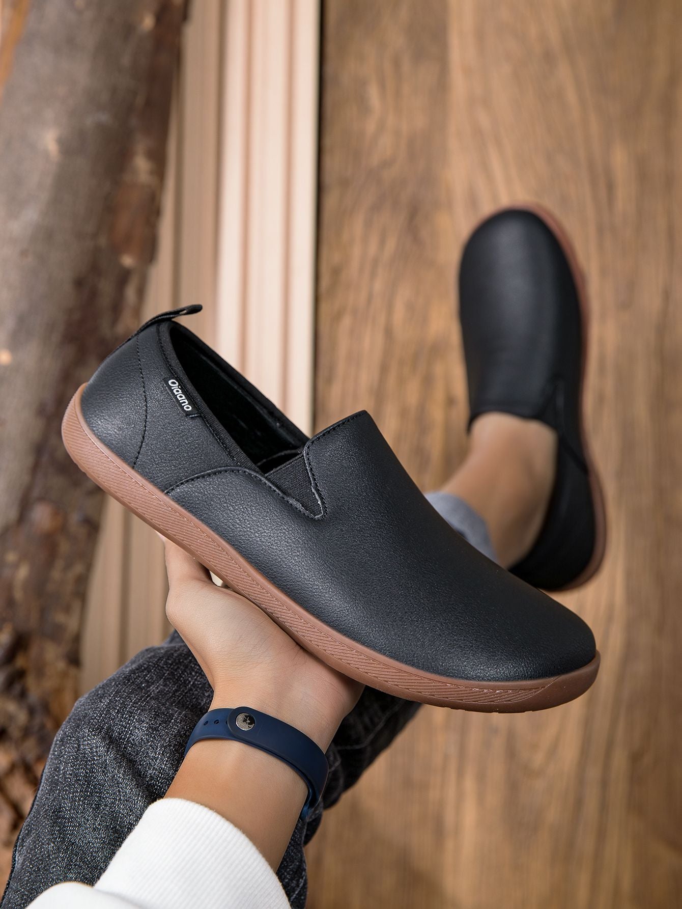 Oiaano  Wide Toe Men Minimalist Shoes  Comfortable Sneakers Leather Casual Shoes Black Slip On Leisure Loafers  Drive  Office