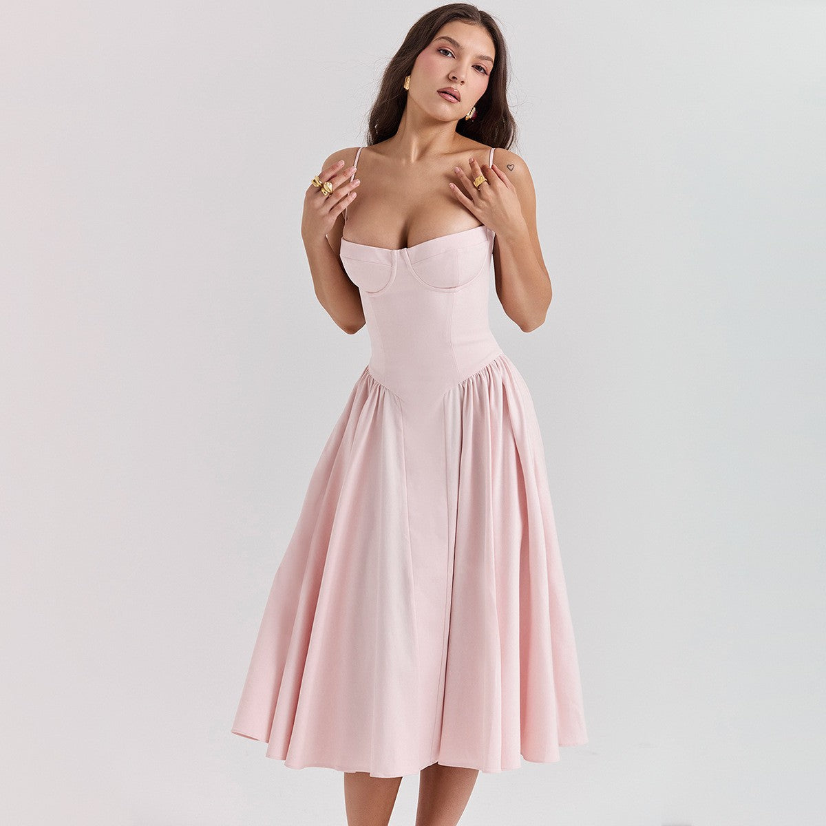 Summer Women Elegant Sleeveless Backless Pleated Dresses Lady Sexy Solid Sling M
