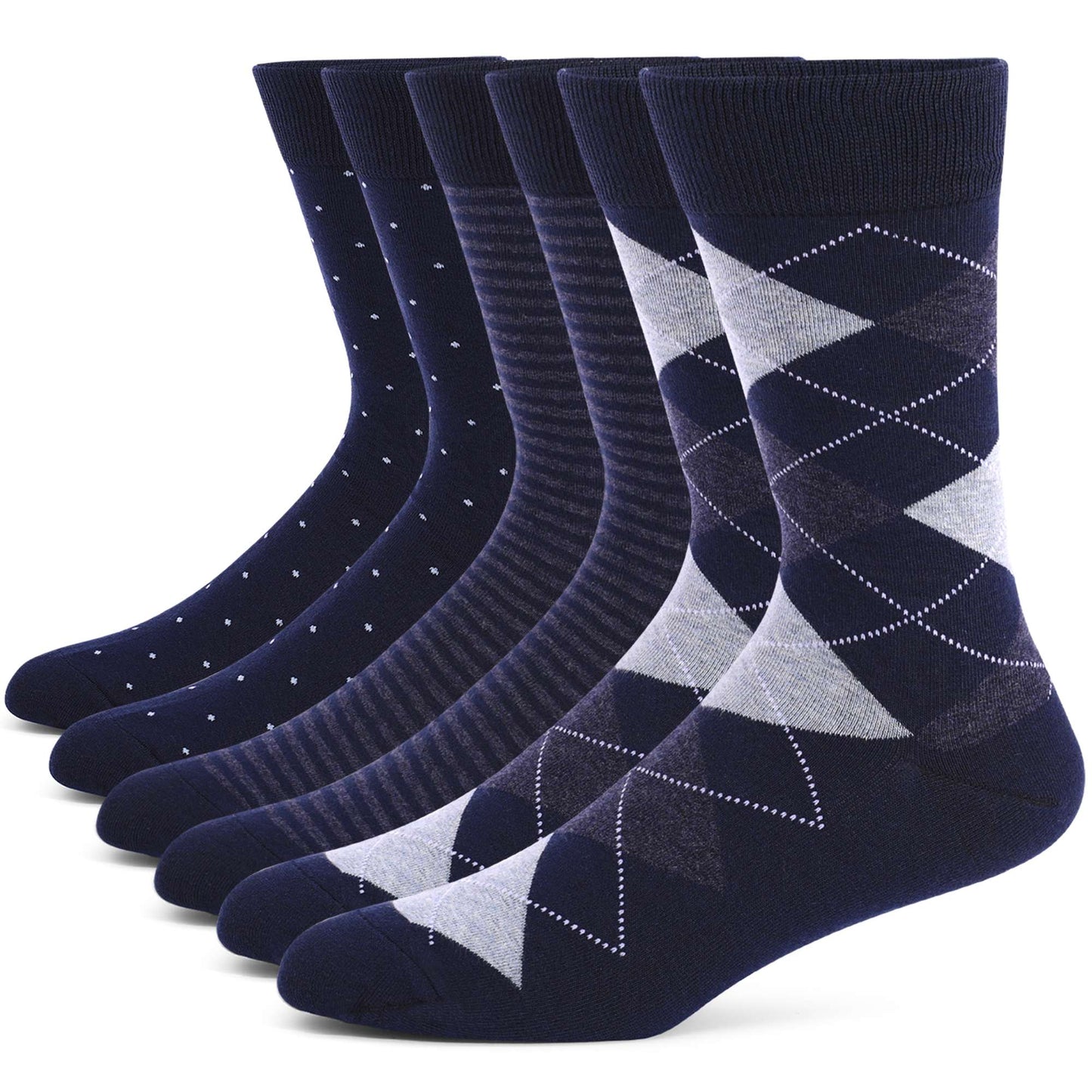 5 Pairs Mens Dress Socks Plus large Size?High Quality Combed Cotton Crew Socks?Black Cool Argyle Breathable Casual Socks for men