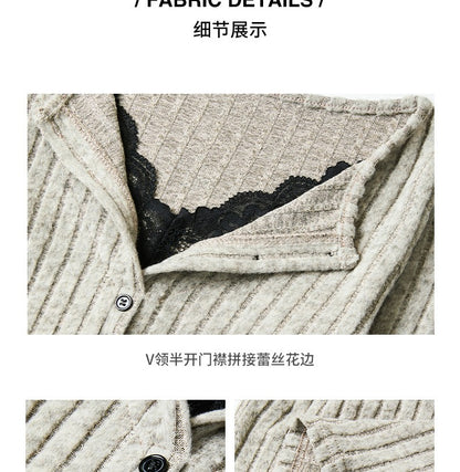 Lace Slim-fitting Bottoming Shirt Fake Two Piece Long Sleeve T-Shirt Women Chic Button Pit Striped Tops Autumn Winter Base Tees