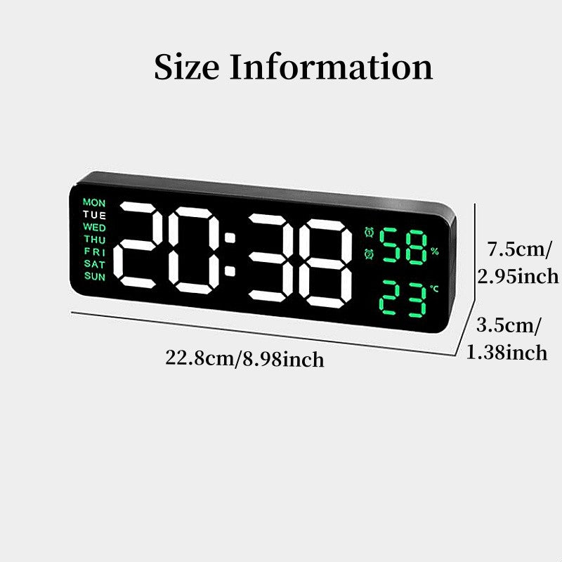 LED Electronic Alarm Clock 9-inch Wall Clock USB Powered Temperature and Humidity Display Auto-dimming Desktop Clock