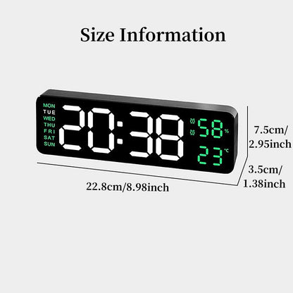 LED Electronic Alarm Clock 9-inch Wall Clock USB Powered Temperature and Humidity Display Auto-dimming Desktop Clock