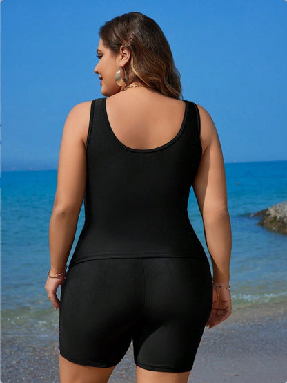 VigoJany 2025 Large Strapped Print Swimwear Women Plus Size Boxer Tankini Set Swimsuit 2 Piece High Waist Chubby Bathing Suit