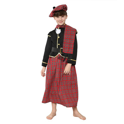 Boys Ethnic Scottish Tartan Clansman Cosplay Outfit Kids Around The World Book Day Week Halloween Party Costume