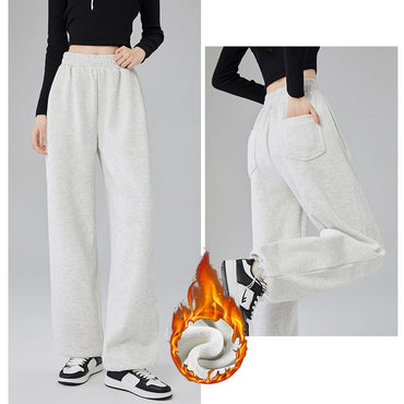 Winter Lady Snow Warm Thin Straight Leg Pants Girls Classic Daily Plush Trousers Women High Waist Thermal Fleece Pants