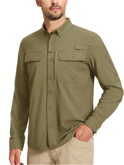 TACVASEN UV Block Fishing Shirts Mens Sun Protection Quick Dry Long Sleeve Shirts Mesh Breathable Hiking Cargo Shirts Work Shirt