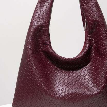 Vintage Faux Woven Leather Shoulder Bag, Women's Handbag, Large Capacity Tote Bag, Crescent Bag, Zipper Underarm Bag, Daily Commuter Bag (Random Pattern)