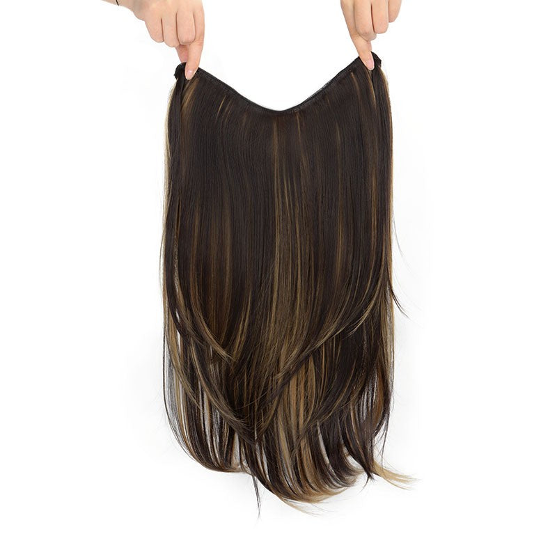 Alongamento de Cabelo Sintético de 22 Polegadas em Formato V, Longo e Liso, Peça de Cabelo em Camadas Natural Invisível para Uso Diário Feminino em Festas e no Dia a Dia