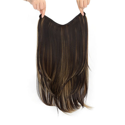 Alongamento de Cabelo Sintético de 22 Polegadas em Formato V, Longo e Liso, Peça de Cabelo em Camadas Natural Invisível para Uso Diário Feminino em Festas e no Dia a Dia