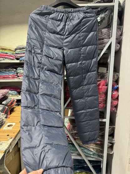 Calça Masculina/Feminina Plus Size de Pluma Grossa 2023 Nova Inverno Cintura Alta 90% Pluma de Pato Branca Quente Reta Calça Casual Feminina