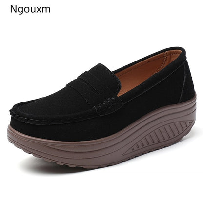 Ngouxm Women Flat Platform Loafers Ladies Elegant Suede Leather Moccasins Shoes Woman Slip On Moccasin Women's Casual Shoes