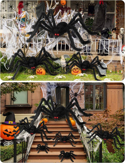 Giant Black Plush Spider Halloween Decoration 30-200cm Horror Haunted House Props Indoor Outdoor Party Scary Decor