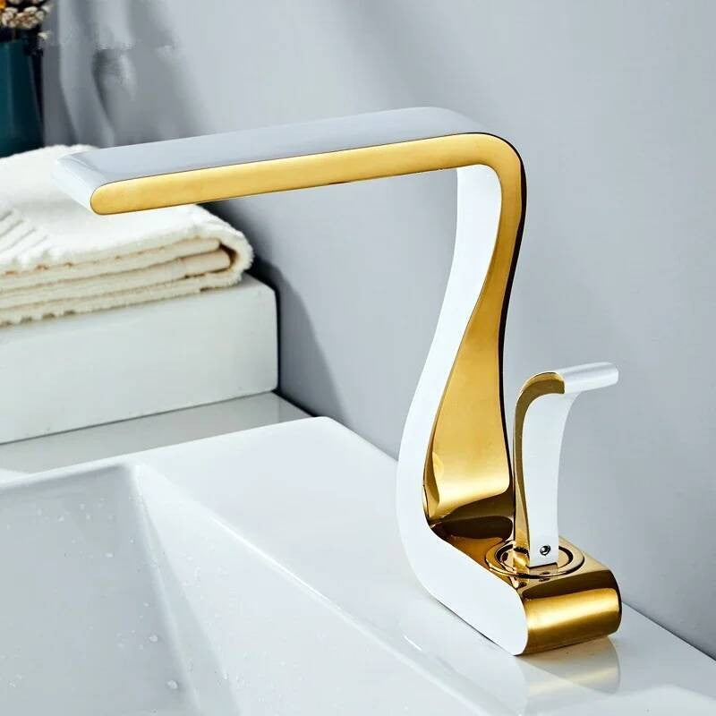 White Gold Mixer Tap Brass Wash Basin Hot And Cold Water Sink Retro Single Hole Faucet Bathroom