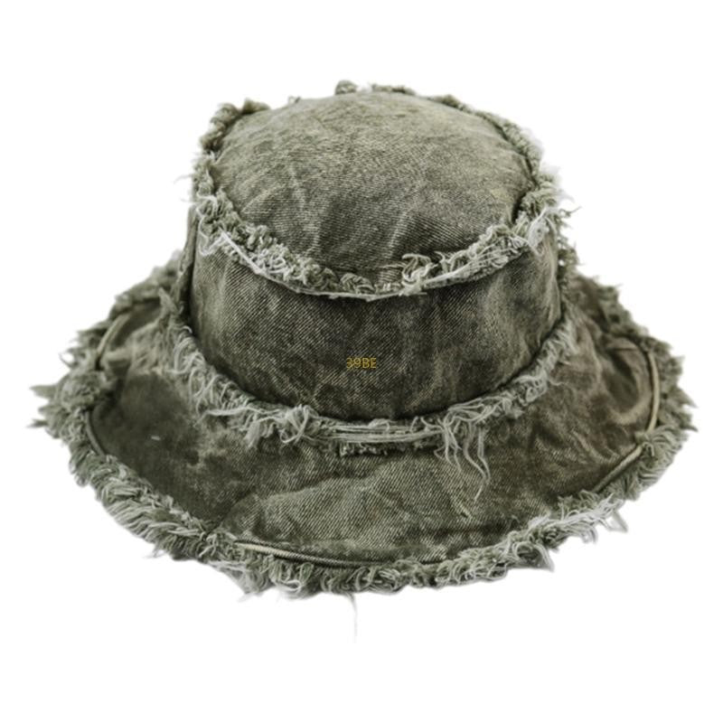 Chapéu Bucket Desfiado para Adulto, de Férias, Primavera, Proteção Solar, Chapéu de Pescador Desgastado